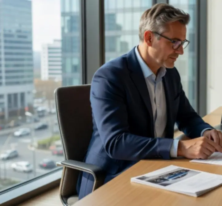 Konsultant motoryzacyjny omawia z klientem szczegóły zakupu auta