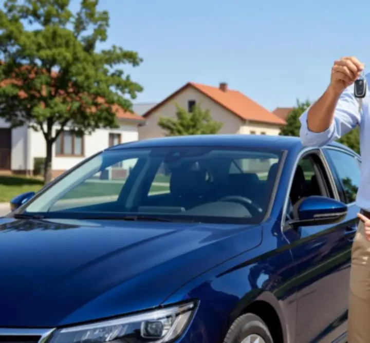 Zadowoleni klienci odbierający nowy samochód