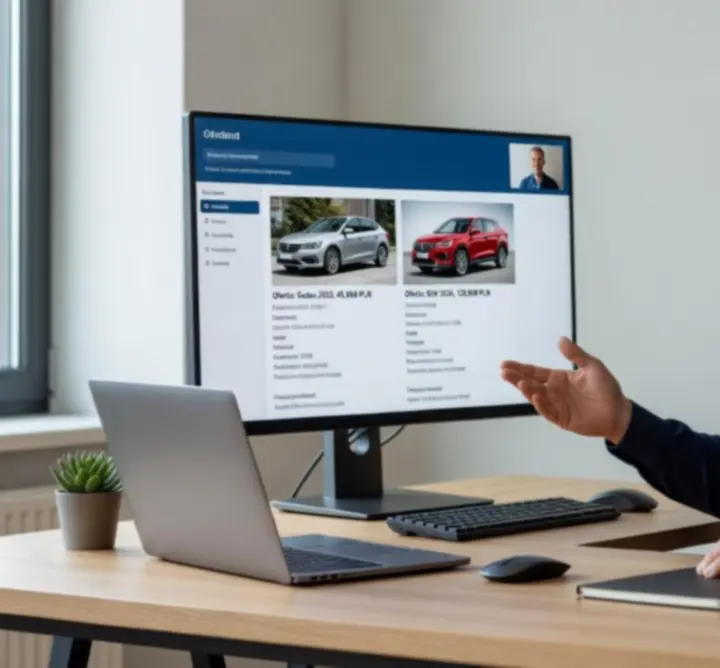 Doradca samochodowy prowadzący konsultację online z klientem